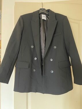 Zara Black Double-Breasted Tailored Blazer